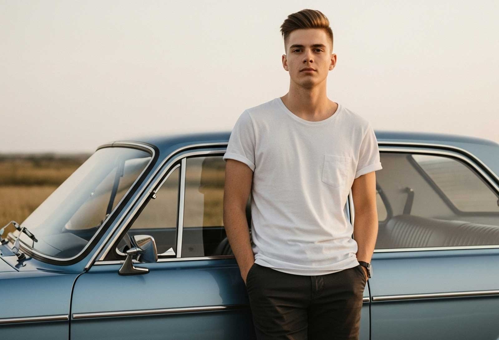 Vendedora profesional sonriendo con los brazos cruzados en un concesionario de coches con el logo "Autos Martínez e Hijos" al fondo, representando confianza en las garantías de Auto Care.